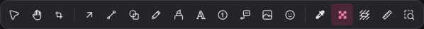 The real Cute Screen bottom tool rail: selection, hand, crop, arrows, lines, shapes, pencil, highlighter, text, numbers, callouts, images, emoji, eyedropper, concealment, spotlight, ruler and loupe.